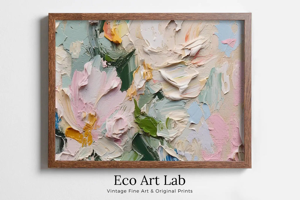 Framed view of Abstract Flowers Painting – printable wall art digital download. (variation 1)
