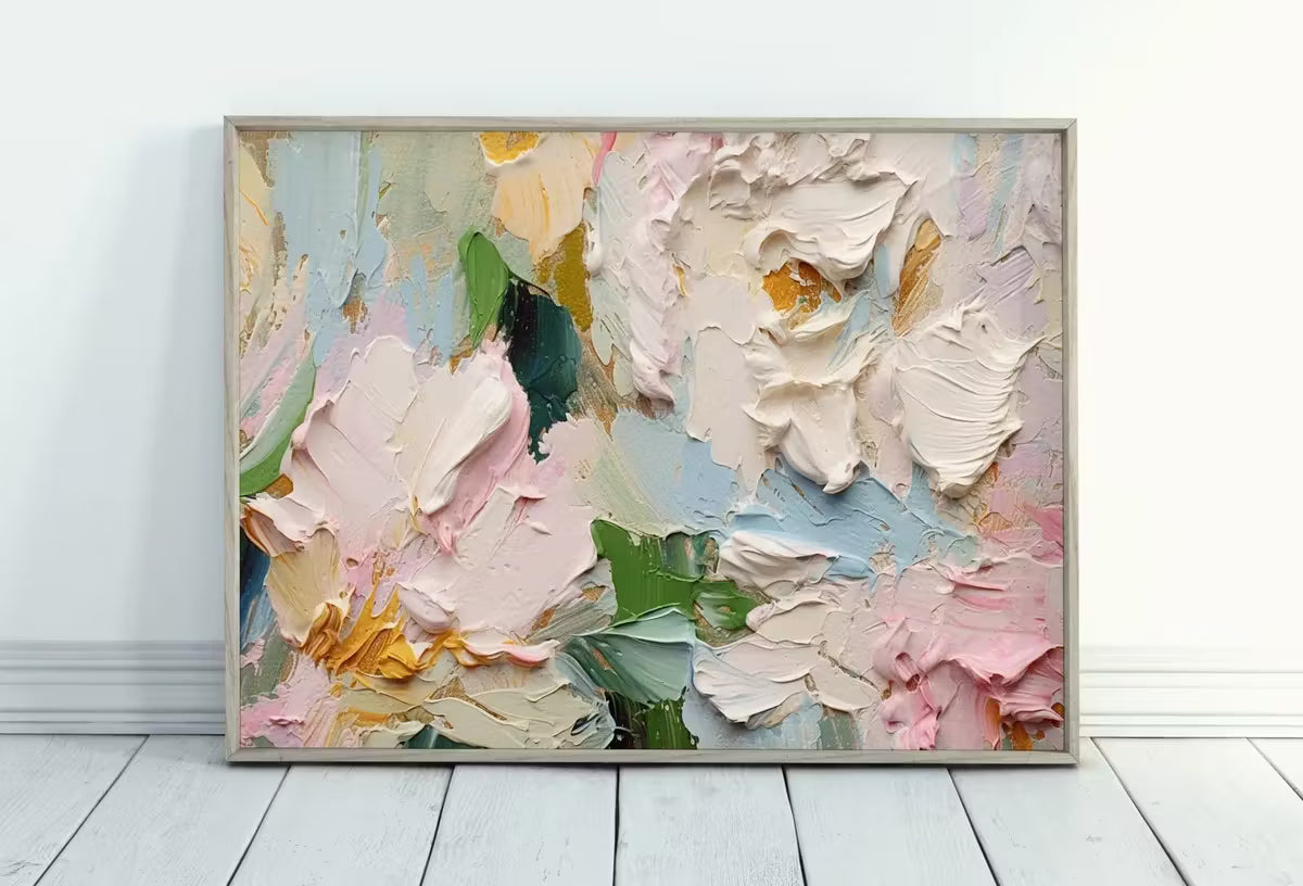 Abstract Flowers Painting | Printable Wall Art | Textured Wall Art | Vibrant Abstract Floral | Heavy Textured Painting | Floral Texture Art