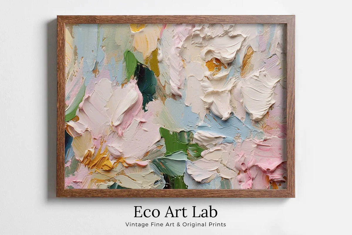 Framed view of Abstract Flowers Painting – printable wall art digital download. (variation 3)