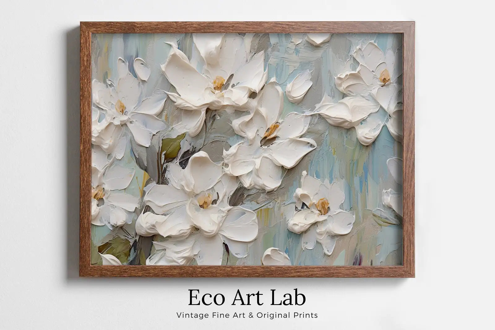 Framed view of Abstract Flowers Painting – printable wall art digital download. (variation 5)