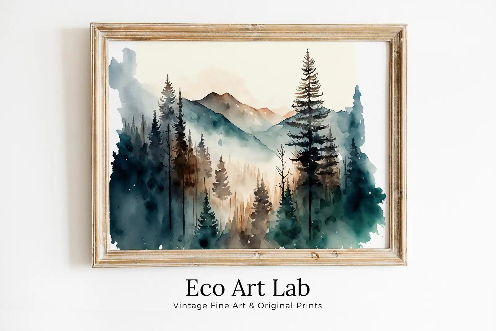 Included artwork preview showing first selection of artworks from Abstract Forest & Mountain Watercolor Painting. Colorful Forest Landscape. Printable Nature Art. Mountain Forest Art. Printable Wall Art.