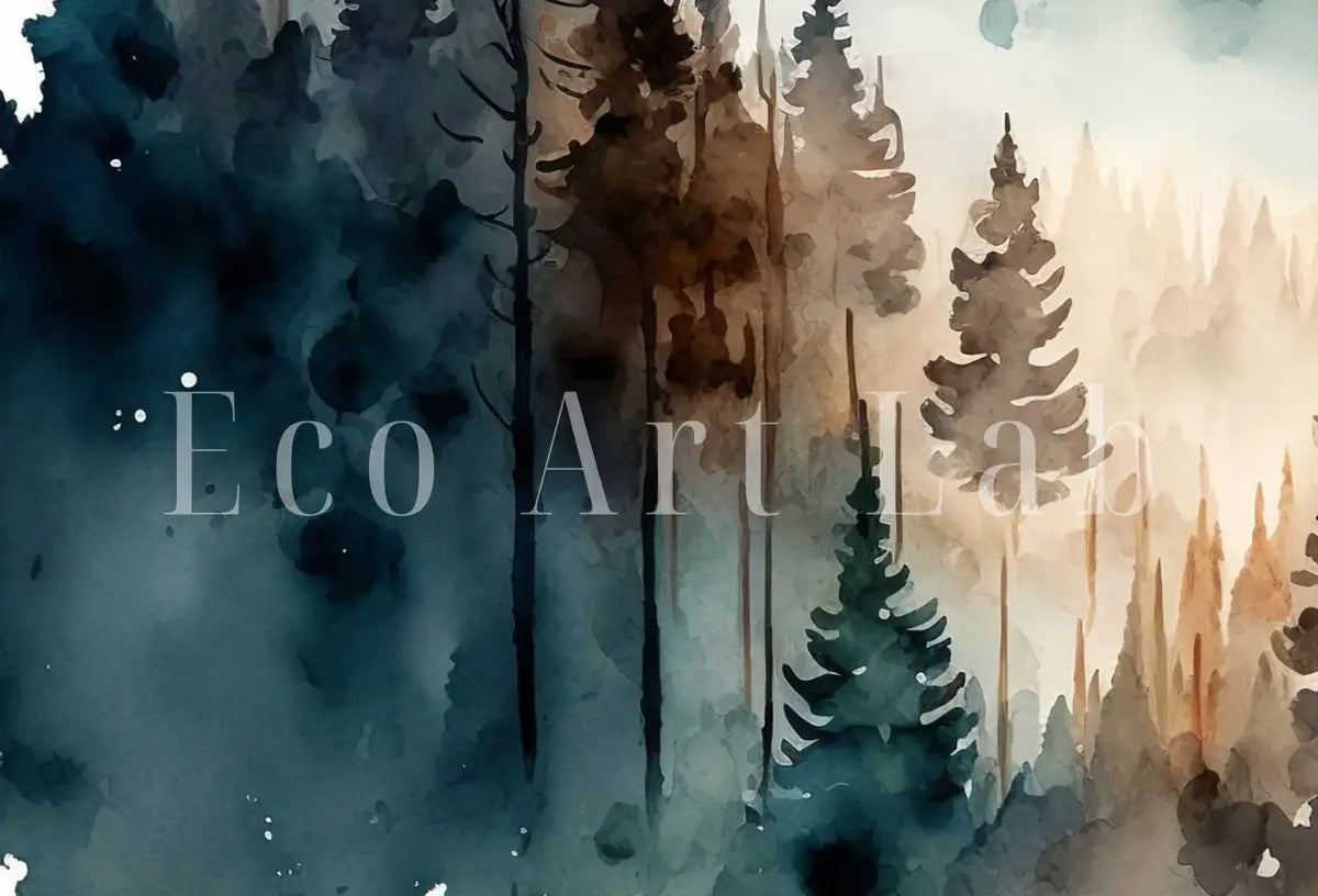 Detail view of artwork from Abstract Forest & Mountain Watercolor Painting. Colorful Forest Landscape. Printable Nature Art. Mountain Forest Art. Printable Wall Art. (variation 2)
