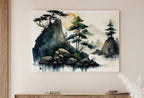 Abstract Japanese Mountain Watercolor Painting. Zen Printable Nature Art. Colorful Forest Landscape. Mountain Forest Art. Printable Wall Art