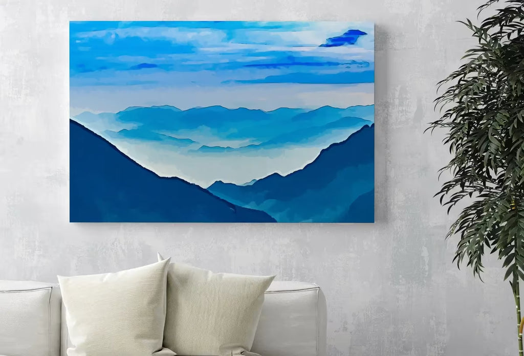 Abstract Mountain Landscape Wall Art Print. Blue Watercolor Nature Art Print. Instant Download Printable Wall Art. Mountain Digital Painting