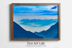 Framed view of Abstract Mountain Landscape Wall Art Print. Blue Watercolor Nature Art Print. Instant Download Printable Wall Art. Mountain Digital Painting – printable wall art digital download.