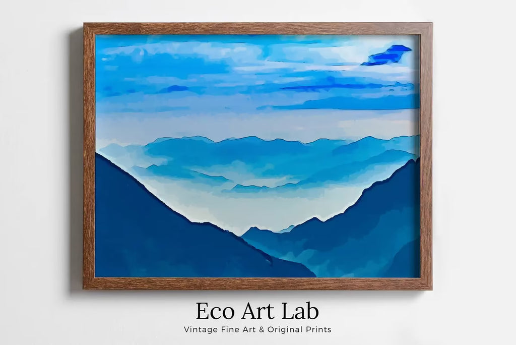 Abstract Mountain Landscape Wall Art Print. Blue Watercolor Nature Art Print. Instant Download Printable Wall Art. Mountain Digital Painting