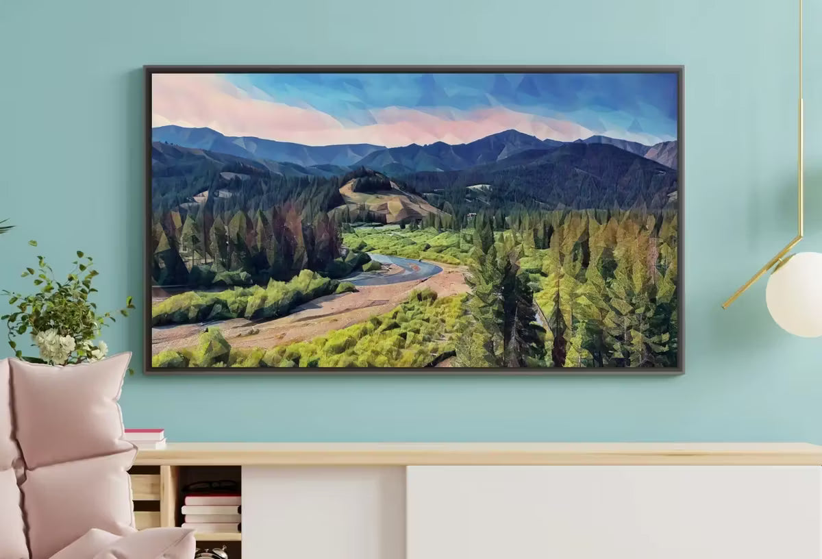 Abstract Mountain View Landscape Painting, Frame TV Art , Art for Tv, Colorful Art for Frame TV. Nature Wall Art – Frame TV  Art