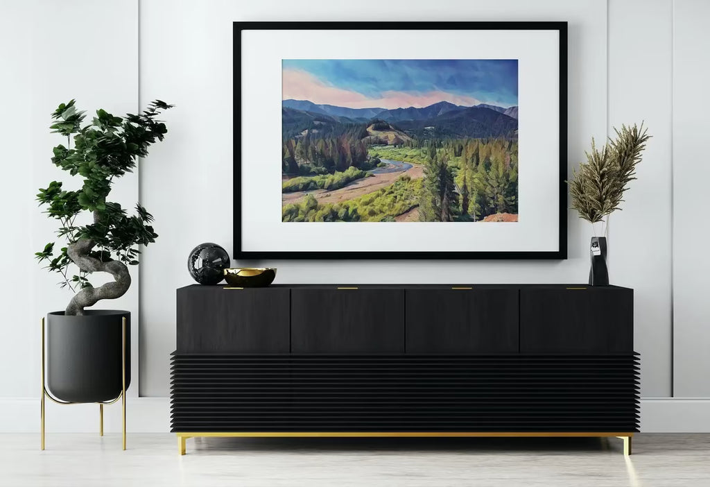 Abstract Mountain View Landscape Painting, Polygons Printable Wall Art, for Home or Office Decor, Nature Print Digital Art Instant Download