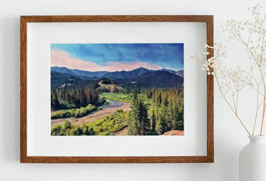 Abstract Mountain View Landscape Painting, Polygons Printable Wall Art, for Home or Office Decor, Nature Print Digital Art Instant Download