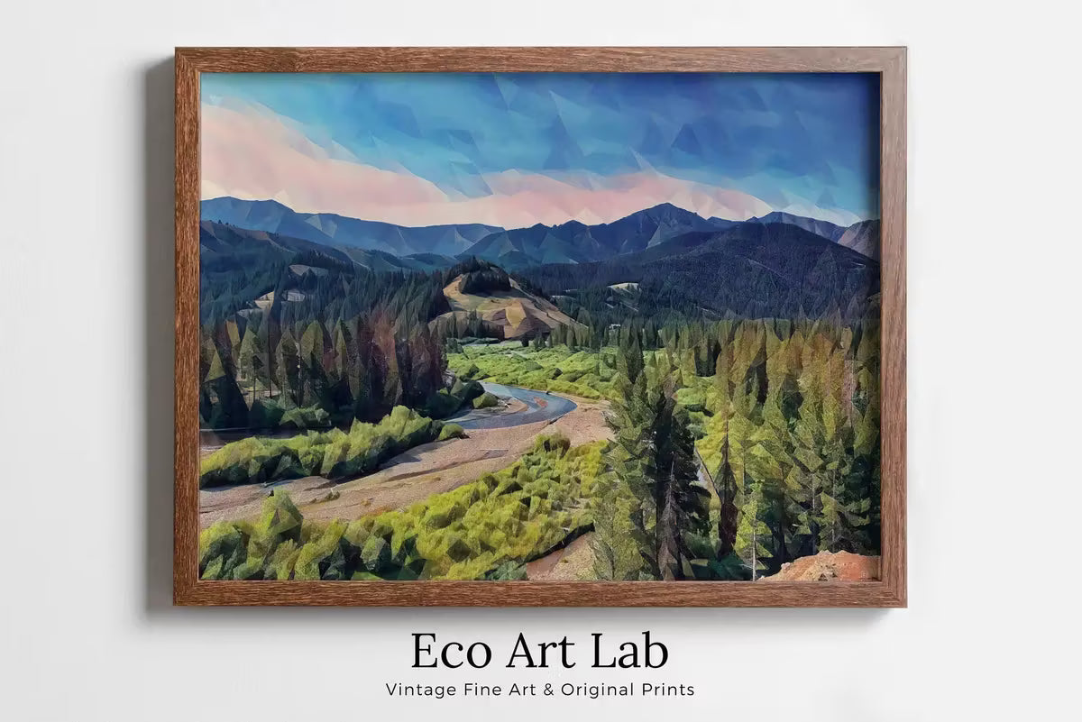 Abstract Mountain View Landscape Painting, Polygons Printable Wall Art, for Home or Office Decor, Nature Print Digital Art Instant Download