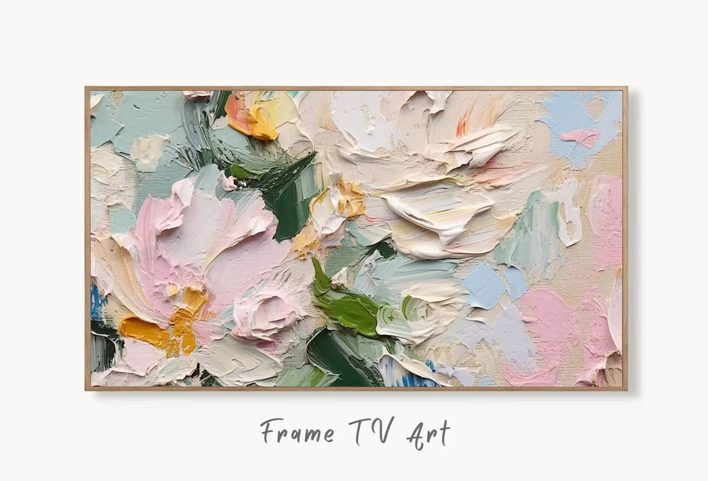 Abstract Samsung Frame TV Art | Textured Wall Art | Vibrant Abstract Floral Art | Art For Frame Tv | Oil Painting | Heavy Textured Painting – Frame TV  Art