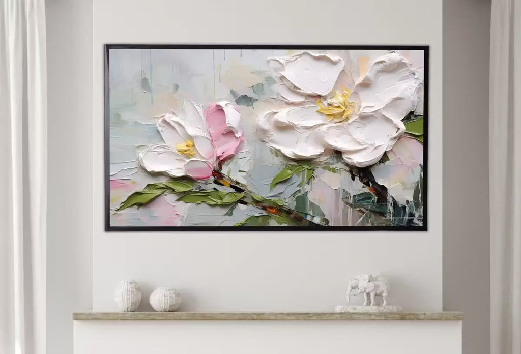 Abstract Samsung Frame TV Art | Vibrant Abstract Floral Art | Oil Painting | Textured Wall Art | Heavy Textured Painting | Art For Frame Tv – Frame TV  Art