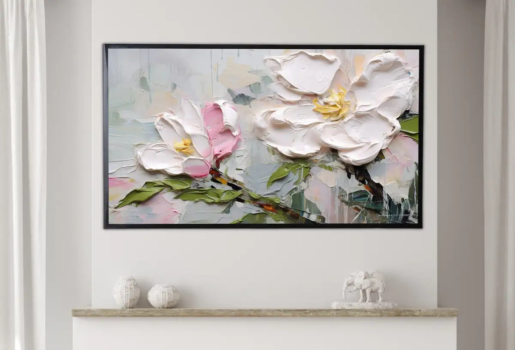 Abstract Samsung Frame TV Art | Vibrant Abstract Floral Art | Oil Painting | Textured Wall Art | Heavy Textured Painting | Art For Frame Tv – Frame TV Digital Download Art – Digital Download