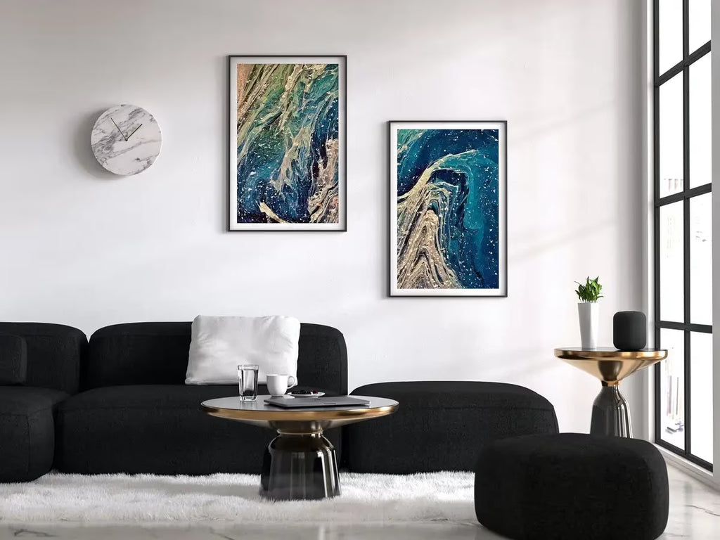 Abstract Wall Art Set of 2 Prints. Fluid Art Painting. Downloadable Prints. Abstract Art Print,  Blue and Gold Art – Printable Wall Art Set