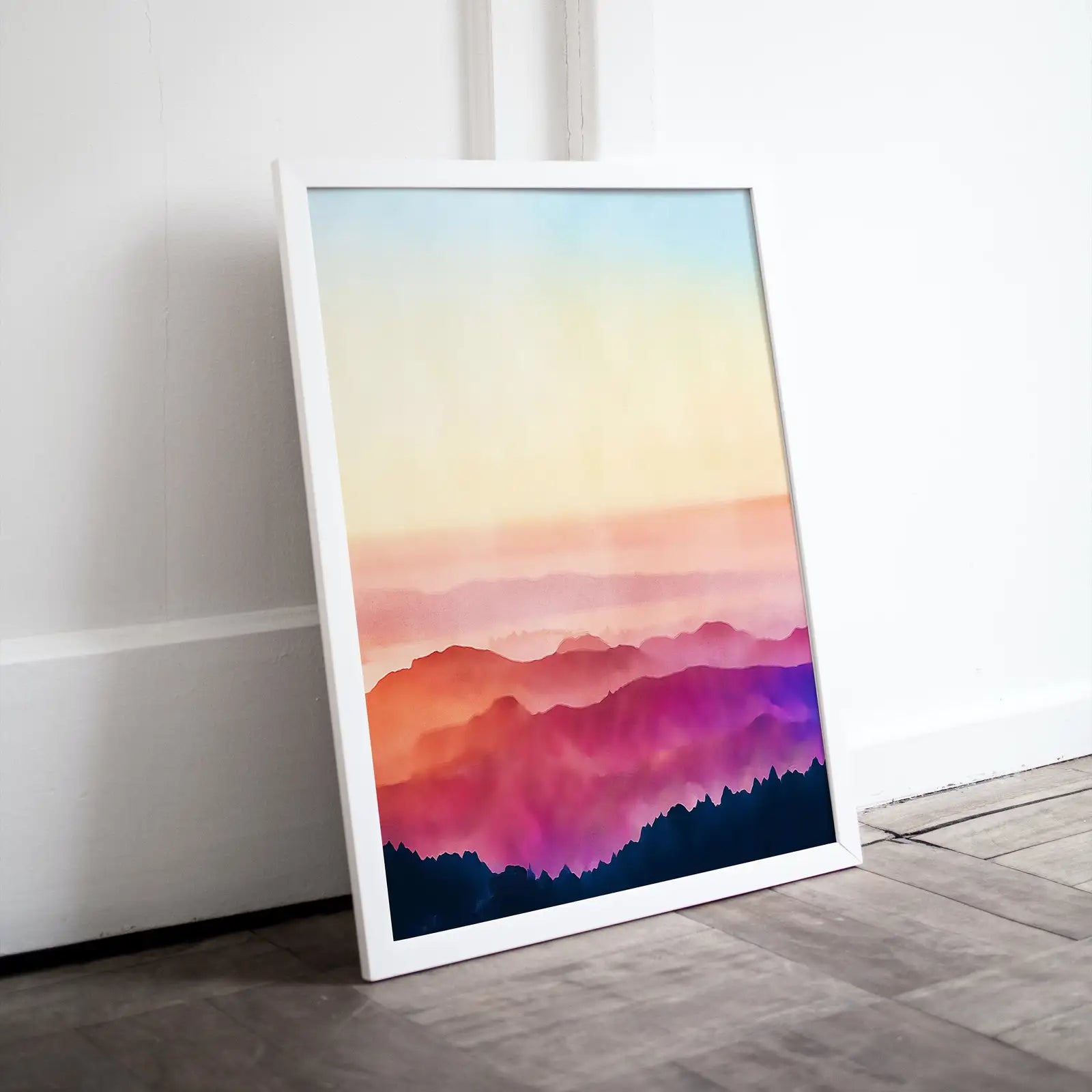 Framed view of Abstract Wall Evening in the Mountains Art Digital Print. Abstract Print Instant Download Printable Wall Art Sunset Colors Minimalist Poster – printable wall art digital download.