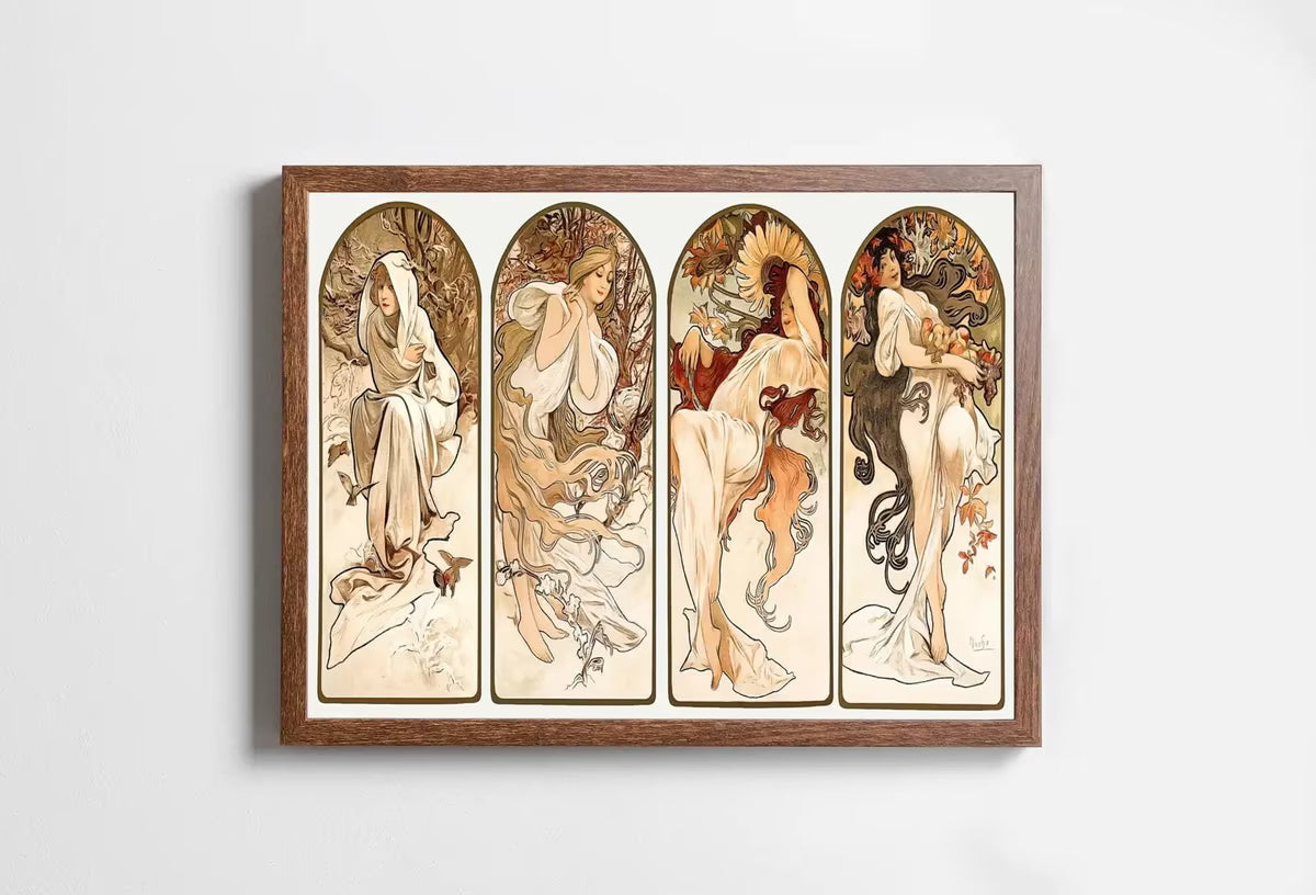 Alphonse Mucha 4 Seasons Print. Art Nouveau Poster. Vintage Painting Famous Art Print. Seasons Women Illustration. Printable Wall Art – Printable Wall Art