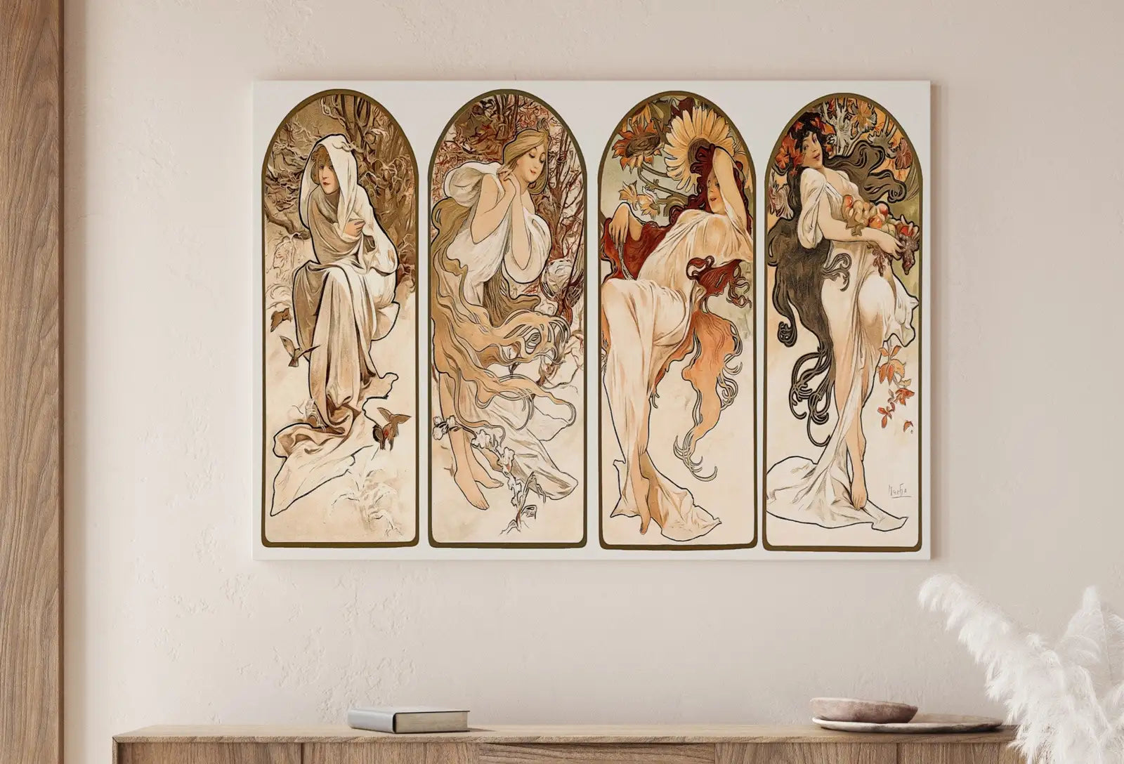 Detail view of artwork from Alphonse Mucha 4 Seasons Print. Art Nouveau Poster. Vintage Painting Famous Art Print. Seasons Women Illustration. Printable Wall Art. (variation 1)