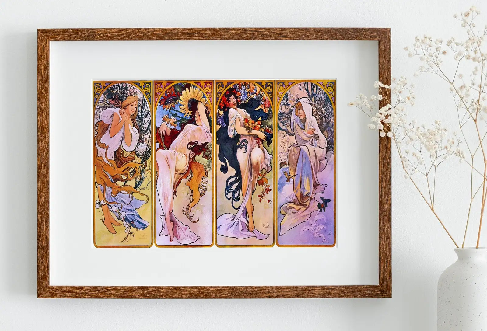 Included artwork preview showing first selection of artworks from Alphonse Mucha Print Art Nouveau Poster. Vintage Painting Famous Art Print. Seasons Women Illustration. Printable Wall Art.