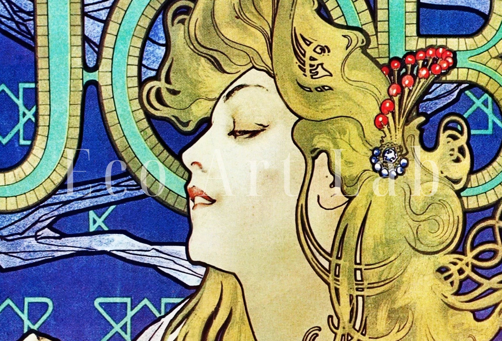 Second included artwork preview from Alphonse Mucha Print Art Nouveau Poster. Vintage Painting Famous Art Print. Woman Illustration. Printable Wall Art. featuring various scenes.