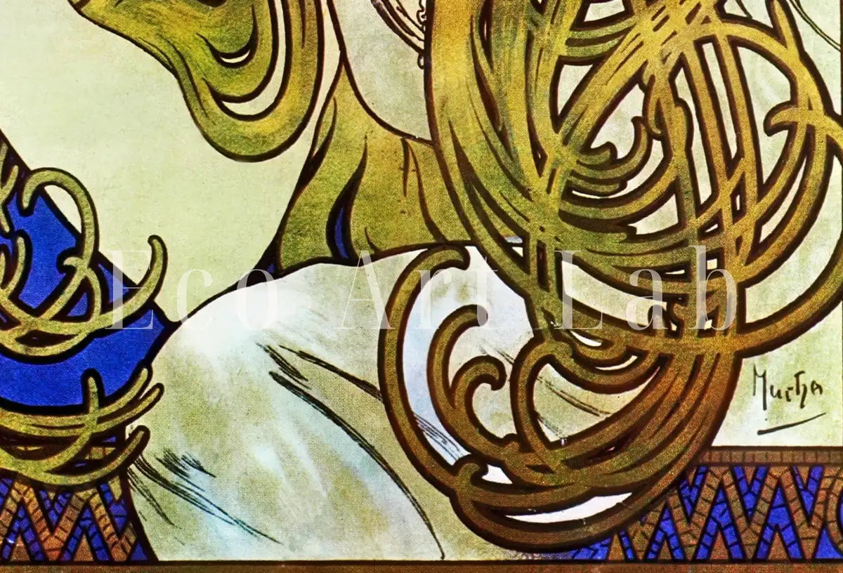 Detail view of artwork from Alphonse Mucha Print Art Nouveau Poster. Vintage Painting Famous Art Print. Woman Illustration. Printable Wall Art.. (variation 2)