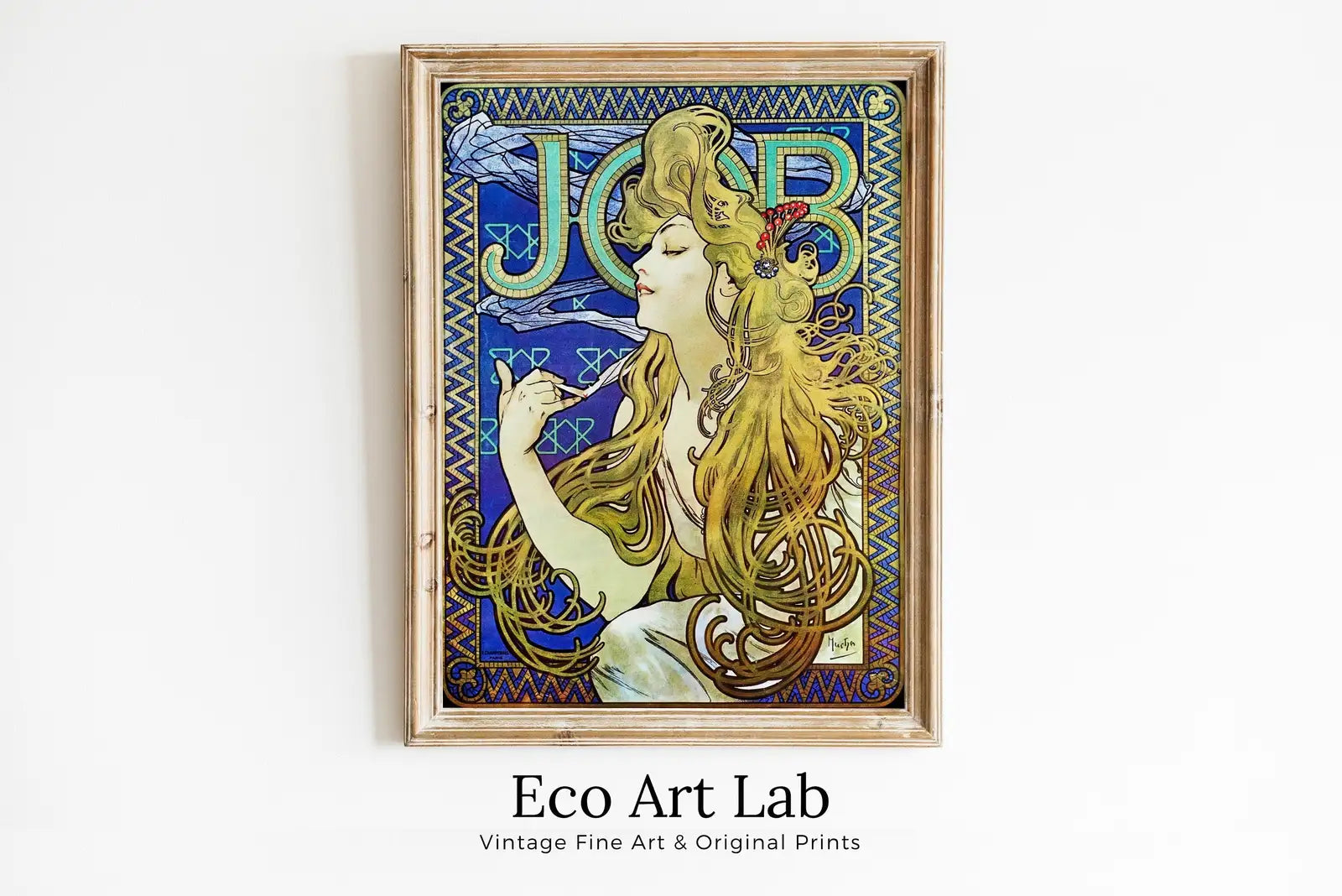 Framed view of Alphonse Mucha Print Art Nouveau Poster. Vintage Painting Famous Art Print. Woman Illustration. Printable Wall Art. – printable wall art digital download.