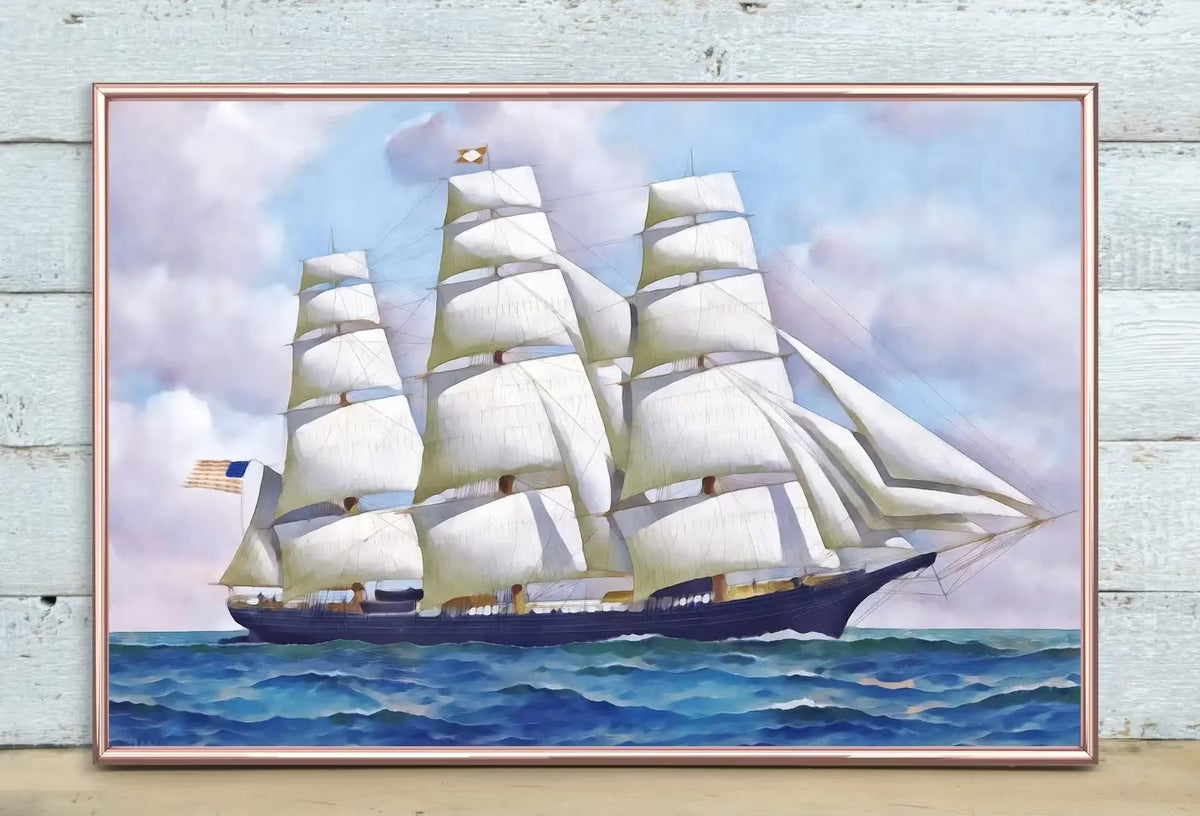 American Clipper Ship at Full Sail, Sailboat Print, Printable Wall Art Prints, Digital Print Nautical Wall Decor Vintage Wall Art Boat Print – Printable Wall Art