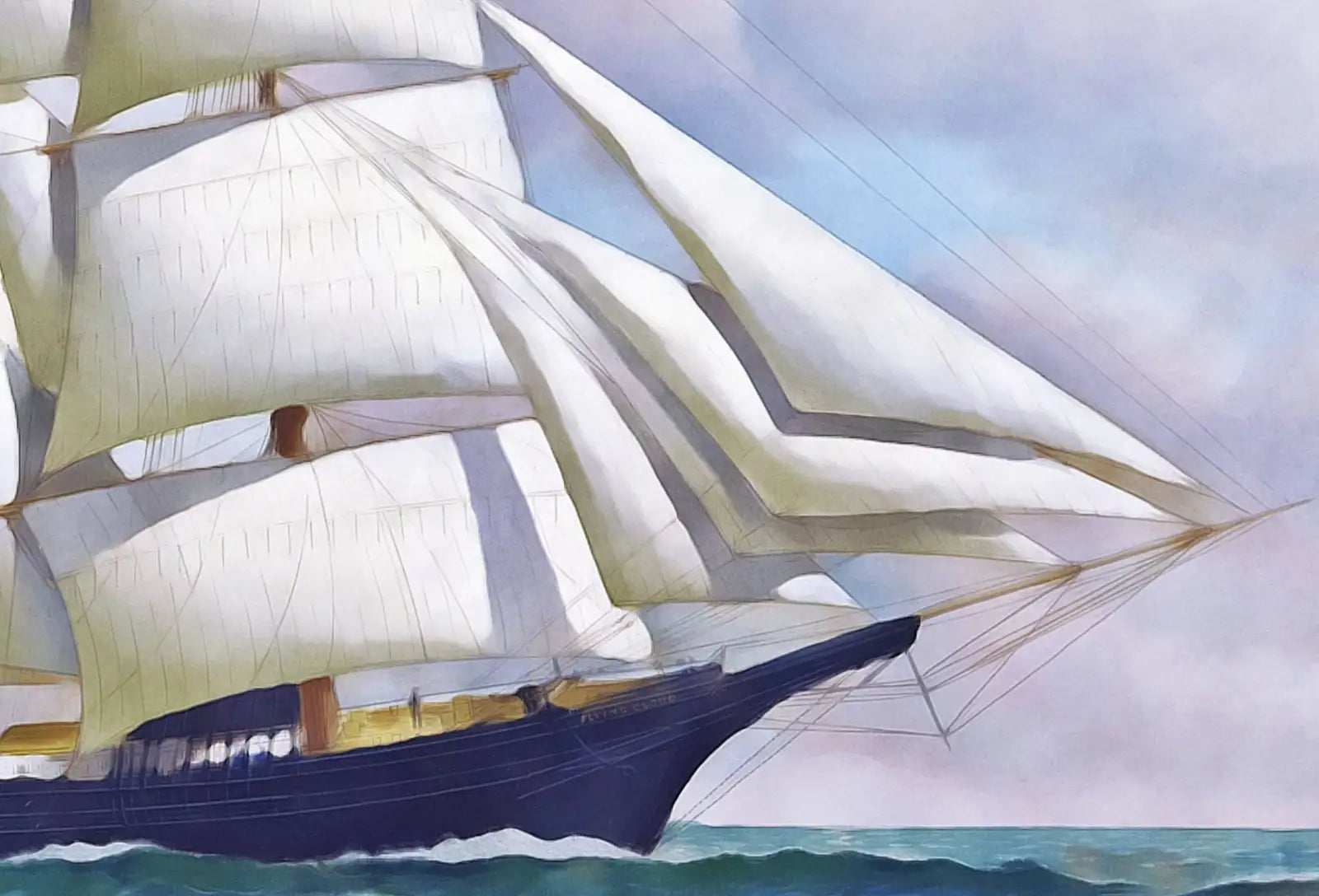 Detail view of artwork from American Clipper Ship at Full Sail, Sailboat Print, Printable Wall Art Prints, Digital Print Nautical Wall Decor Vintage Wall Art Boat Print. (variation 1)