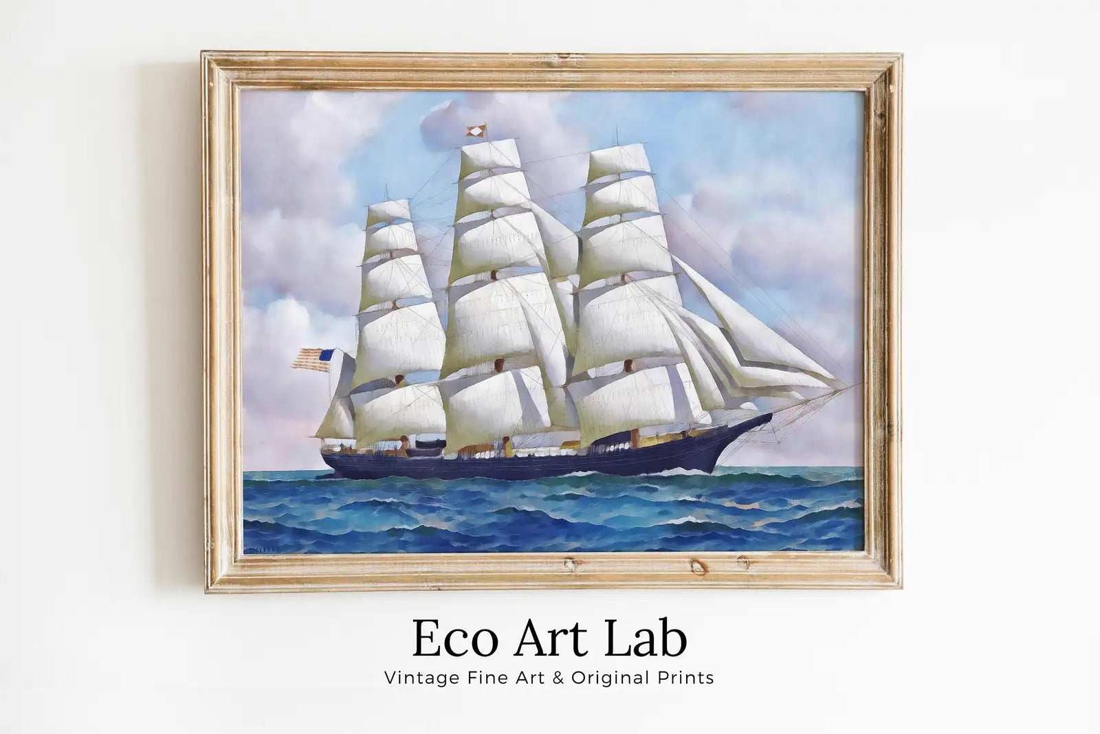 Framed view of American Clipper Ship at Full Sail, Sailboat Print, Printable Wall Art Prints, Digital Print Nautical Wall Decor Vintage Wall Art Boat Print – printable wall art digital download.