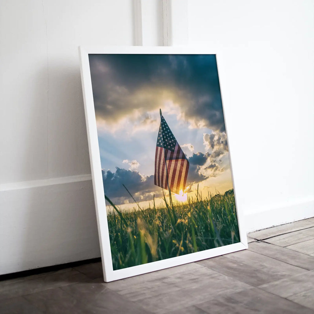 Framed view of American Flag at Sunset. Independence Day 4th of July Decor. Patriotic Art. Printable Wall Art. USA Flag Digital Download. Printable Poster – printable wall art digital download.