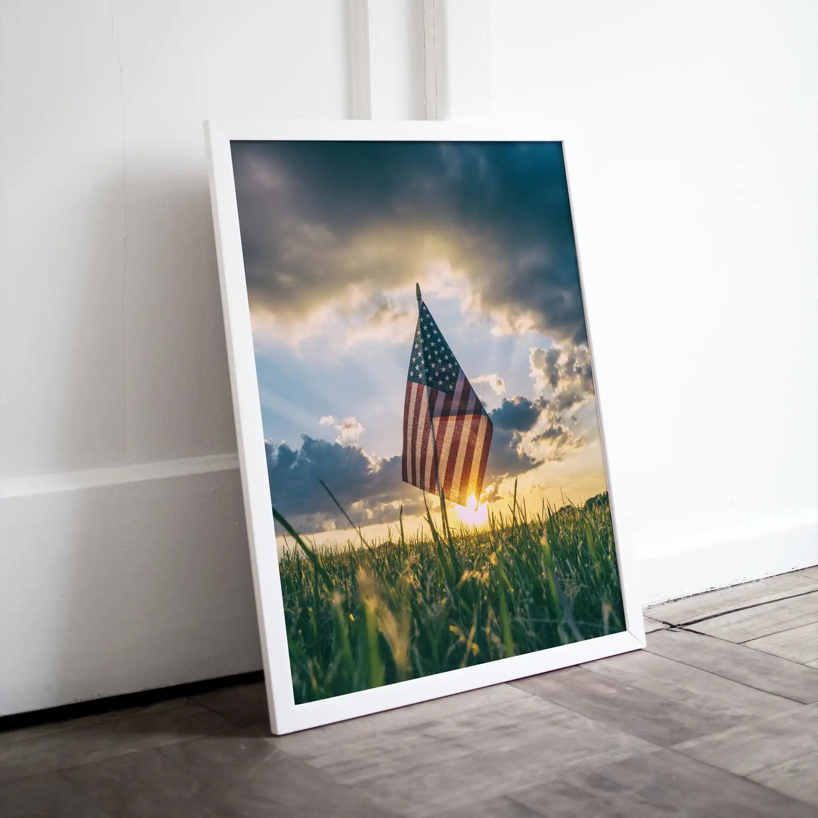 Framed view of American Flag at Sunset. Independence Day 4th of July Decor. Patriotic Art. Printable Wall Art. USA Flag Digital Download. Printable Poster – printable wall art digital download.