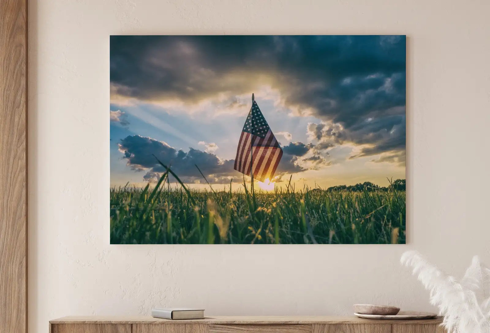 Detail view of artwork from American Flag at Sunset. Printable Wall Art. Independence Day 4th of July Decor. Patriotic Art. USA Flag Digital Download. Printable Poster. (variation 1)