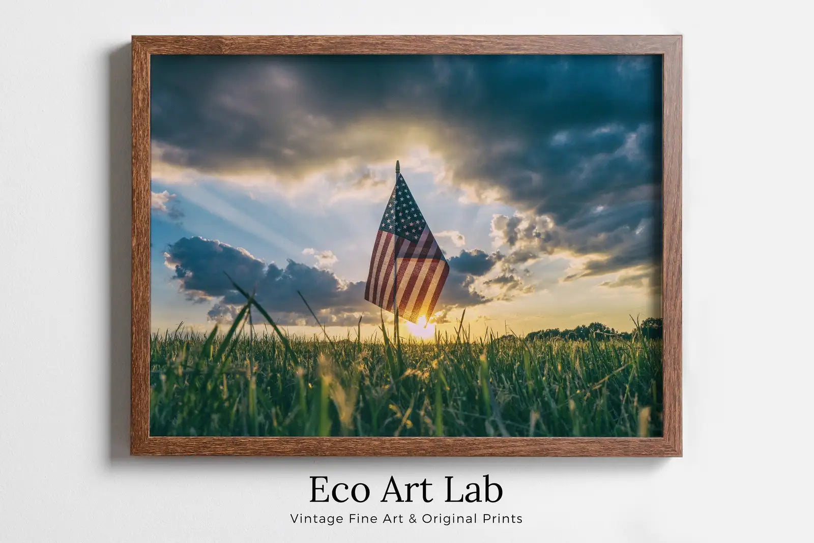 Framed view of American Flag at Sunset. Printable Wall Art. Independence Day 4th of July Decor. Patriotic Art. USA Flag Digital Download. Printable Poster – printable wall art digital download.