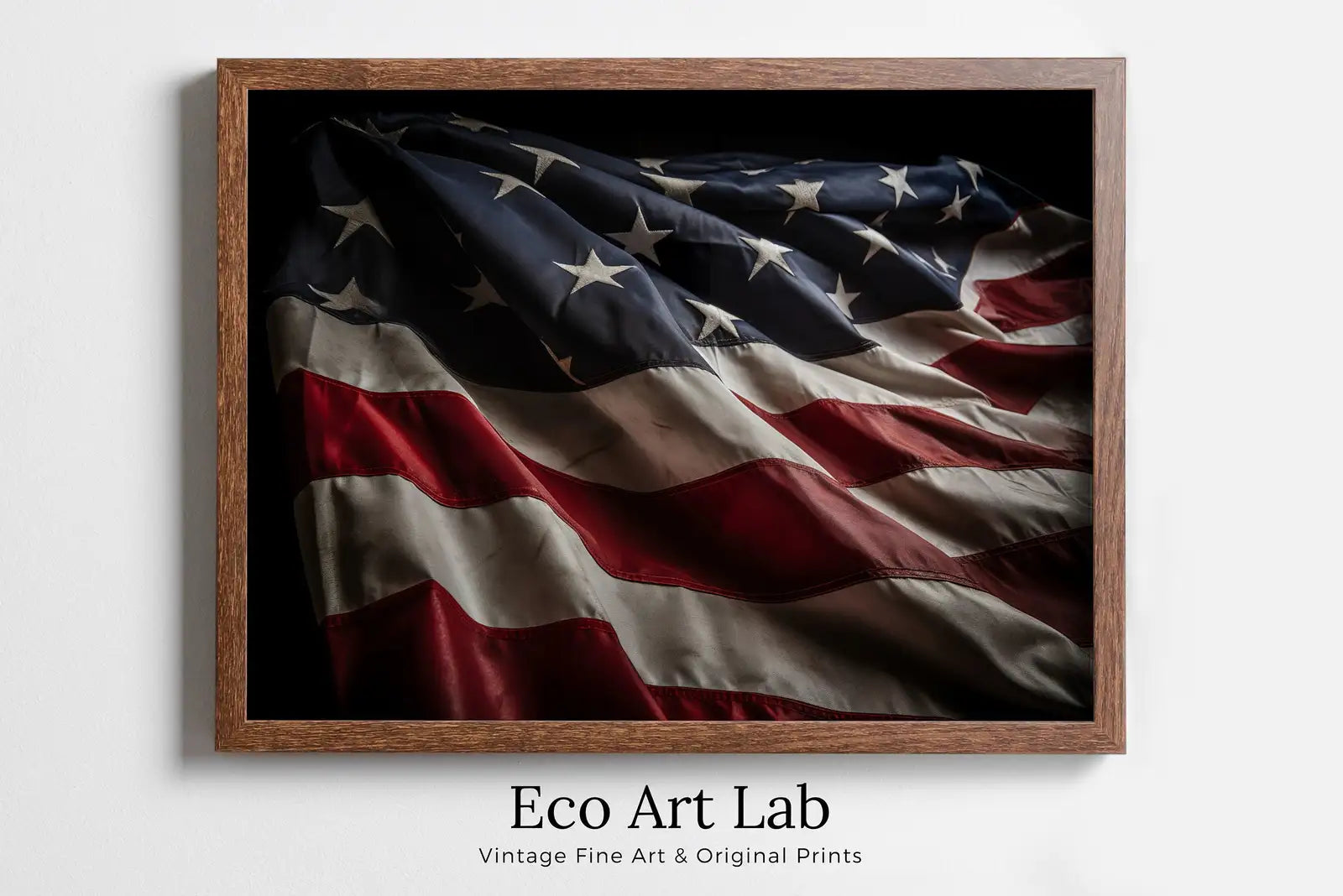 Framed view of American Flag Printable Wall Art. Patriotic Decor. USA Art. Distressed Flag Printable Poster. United States Flag Digital Download Art. – printable wall art digital download.