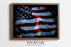 Framed view of American Flag Printable Wall Art. United States Flag Digital Download Art. Distressed Flag Printable Poster. Patriotic Decor. USA Art – printable wall art digital download.