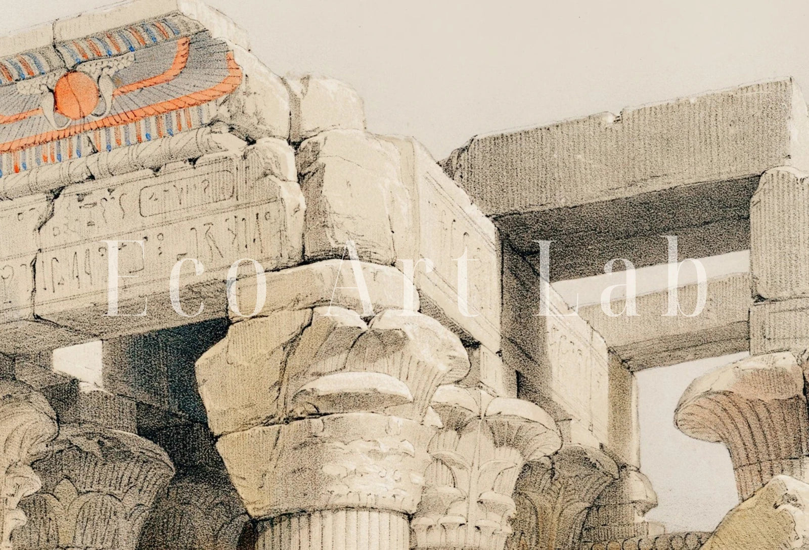 Detail view of artwork from Ancient Egyptian Kom Ombo Remains Wall Art Print. Antique Printable Wall Art. Vintage Egyptian Architecture Landscape. Digital Download. (variation 1)