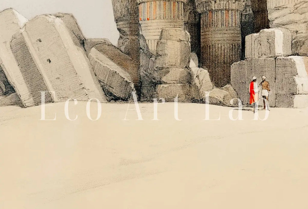 Detail view of artwork from Ancient Egyptian Kom Ombo Remains Wall Art Print. Antique Printable Wall Art. Vintage Egyptian Architecture Landscape. Digital Download. (variation 2)