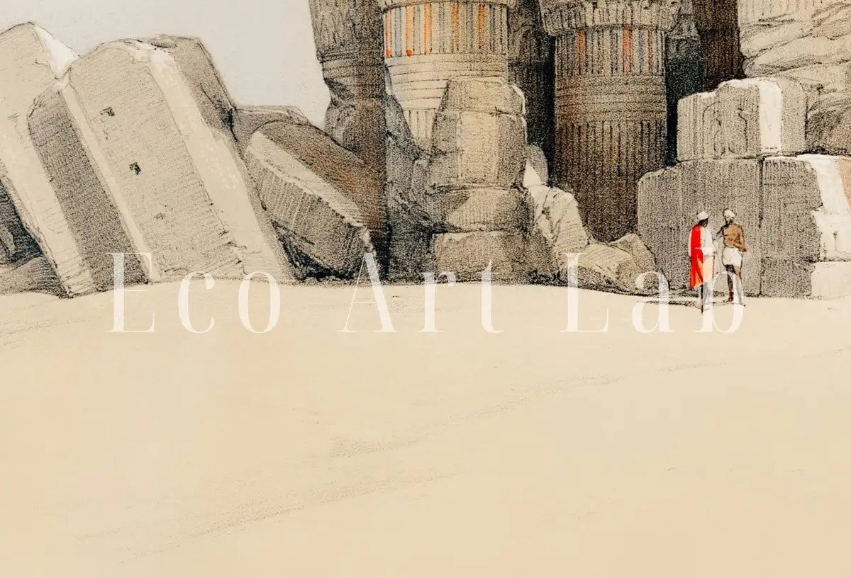 Detail view of artwork from Ancient Egyptian Kom Ombo Remains Wall Art Print. Antique Printable Wall Art. Vintage Egyptian Architecture Landscape. Digital Download. (variation 2)