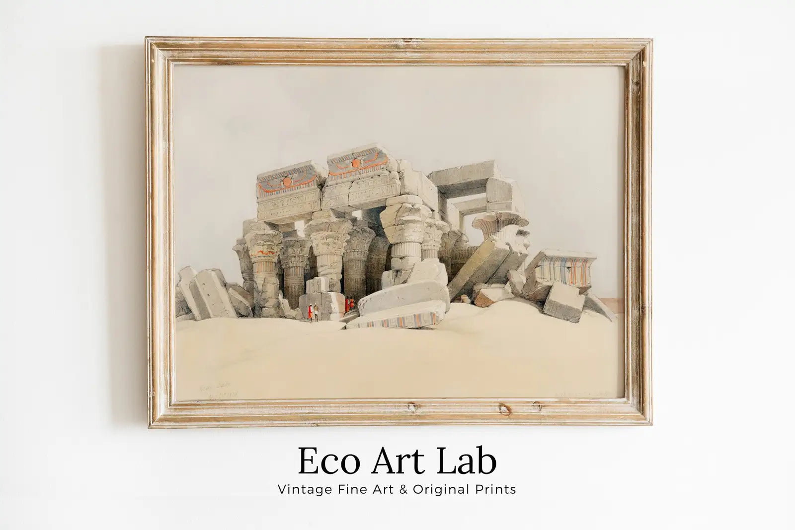 Framed view of Ancient Egyptian Kom Ombo Remains Wall Art Print. Antique Printable Wall Art. Vintage Egyptian Architecture Landscape. Digital Download – printable wall art digital download.