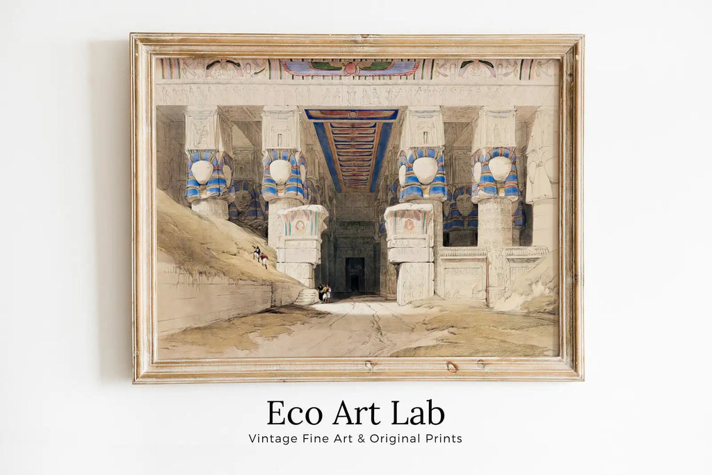 Framed view of Ancient Egyptian Wall Art. Dendera Egyptian Temple Exterior. Egyptian Hieroglyphics Printable Vintage Egyptian Architecture Digital Download – printable wall art digital download.