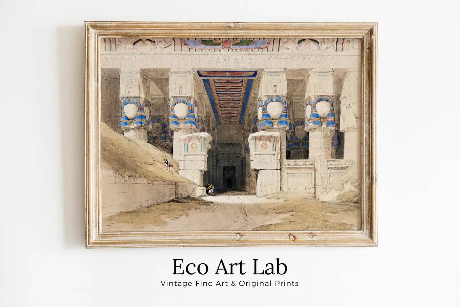 Framed view of Ancient Egyptian Wall Art. Dendera Egyptian Temple Exterior. Egyptian Hieroglyphics Printable Vintage Egyptian Architecture Digital Download – printable wall art digital download.