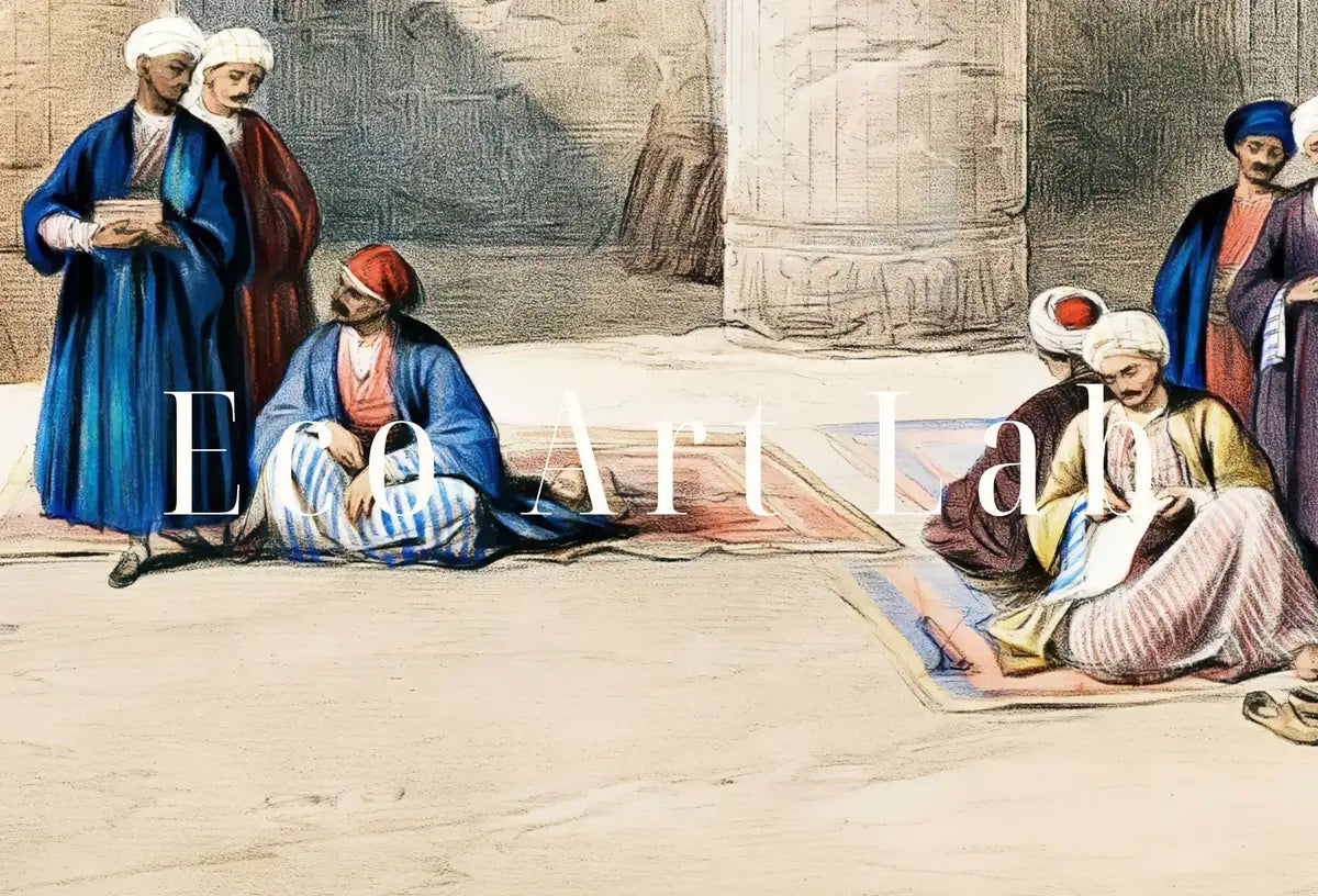 Detail view of artwork from Ancient Egyptian Wall Art. Egyptian Nubia Temple Interior. Egyptian Hieroglyphics. Printable Vintage Egyptian Architecture Digital Download. (variation 2)