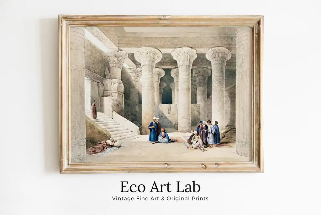 Ancient Egyptian Wall Art. Egyptian Nubia Temple Interior. Egyptian Hieroglyphics. Printable Vintage Egyptian Architecture  – Printable Wall Art