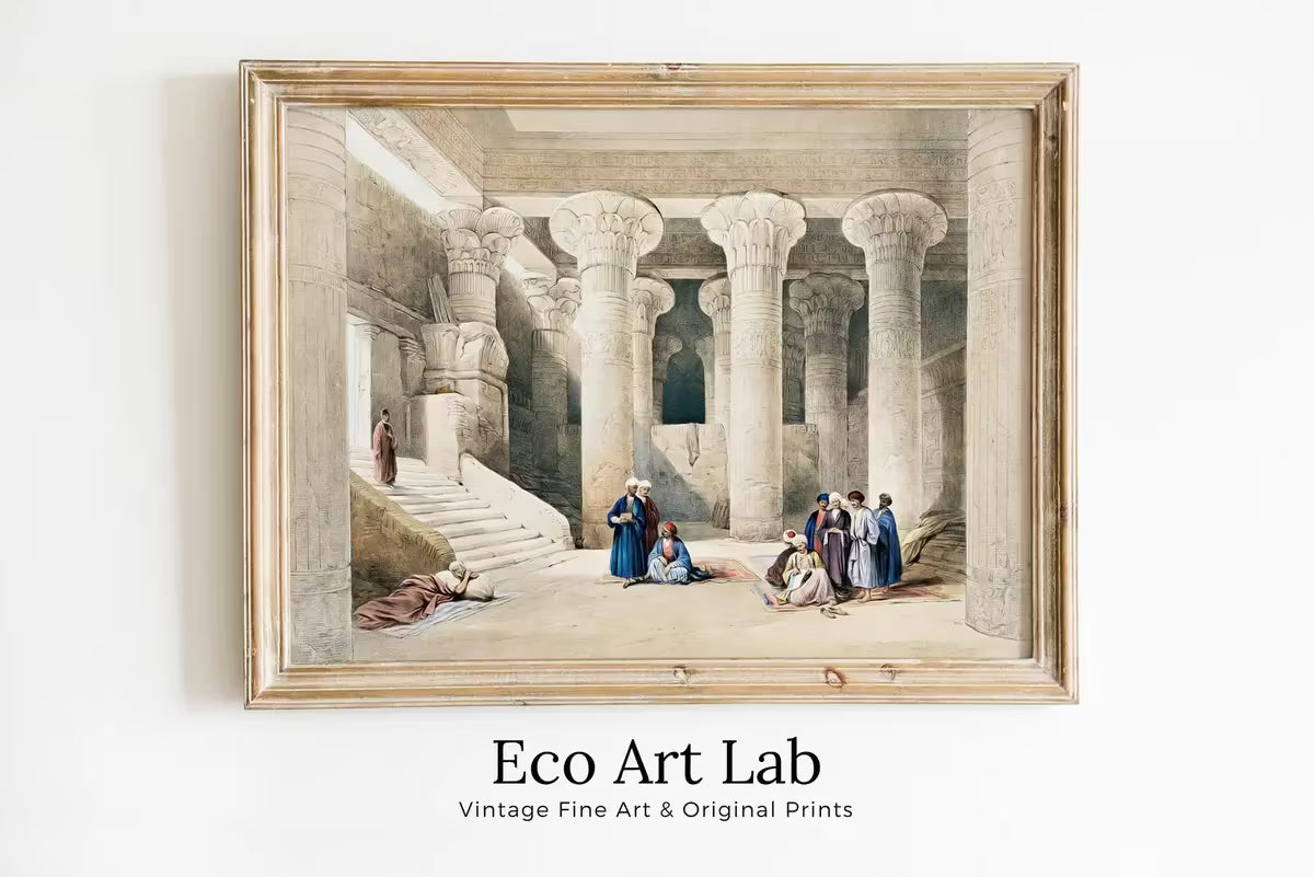Ancient Egyptian Wall Art. Egyptian Nubia Temple Interior. Egyptian Hieroglyphics. Printable Vintage Egyptian Architecture  – Printable Wall Art