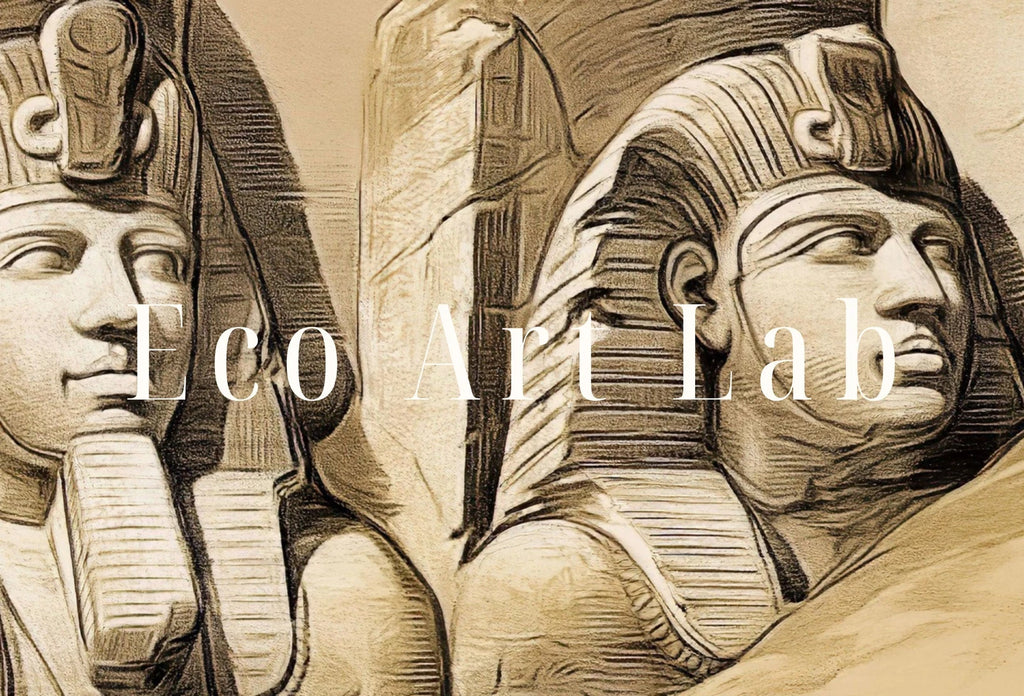 Detail view of artwork from Ancient Egyptian Wall Art. Egyptian Temple Gods Statues. Egyptian Mythology Print. Printable Art Vintage Egyptian Landscape Digital Download. (variation 1)