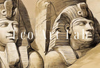 Detail view of artwork from Ancient Egyptian Wall Art. Egyptian Temple Gods Statues. Egyptian Mythology Print. Printable Art Vintage Egyptian Landscape Digital Download. (variation 1)