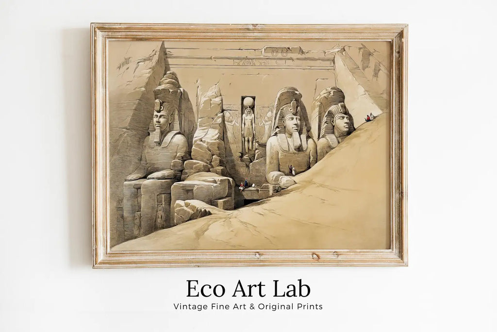 Framed view of Ancient Egyptian Wall Art. Egyptian Temple Gods Statues. Egyptian Mythology Print. Printable Art Vintage Egyptian Landscape Digital Download – printable wall art digital download.