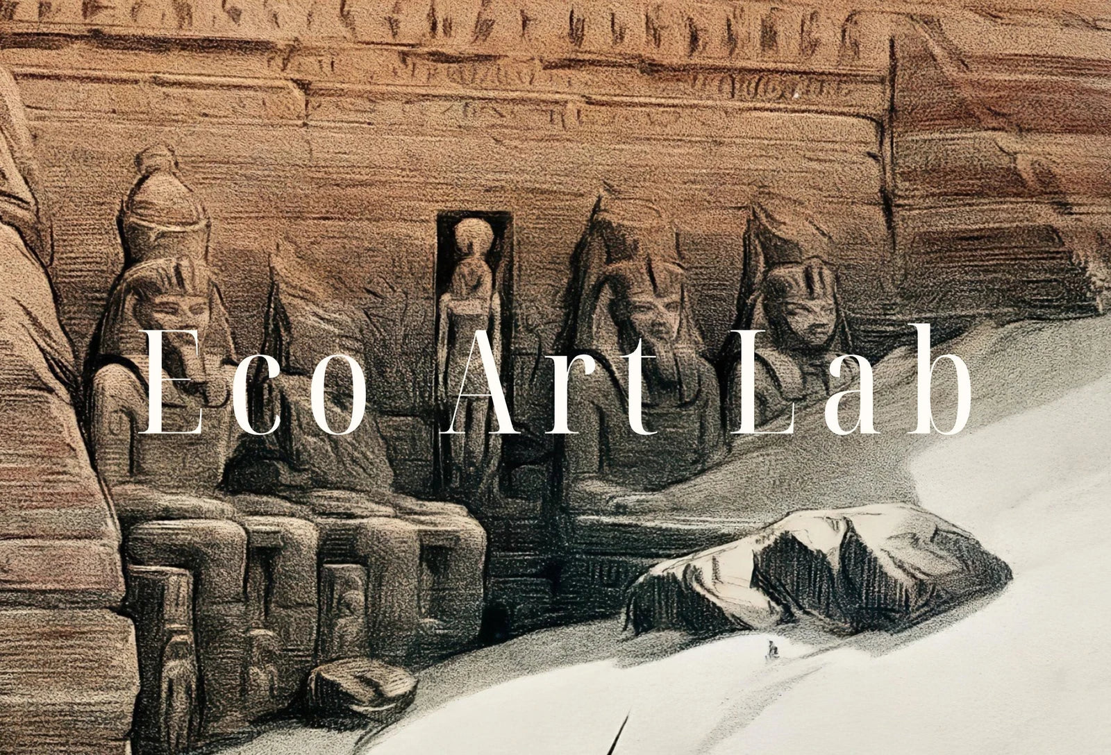 Detail view of artwork from Ancient Egyptian Wall Art. Excavated Egyptian Temple. Egyptian Architecture Print. Printable Art Vintage Egyptian Landscape Digital Download. (variation 1)