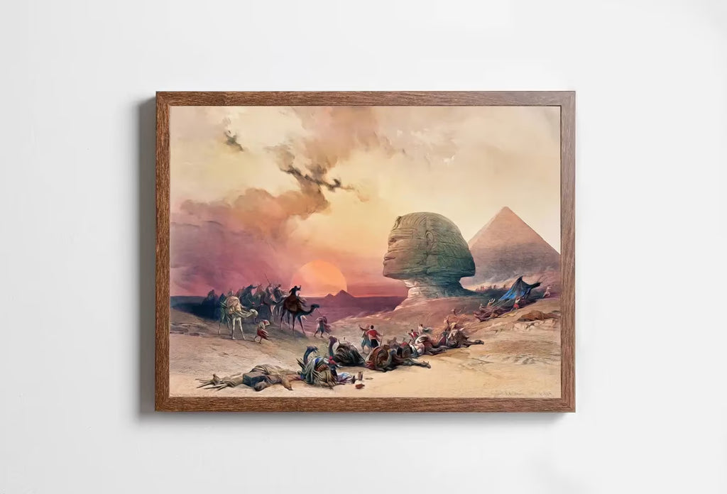 Ancient Egyptian Wall Art. Great Sphinx of Giza & Pyramid. Egyptian Art Print. Printable Art. Vintage Egyptian Landscape.  – Printable Wall Art