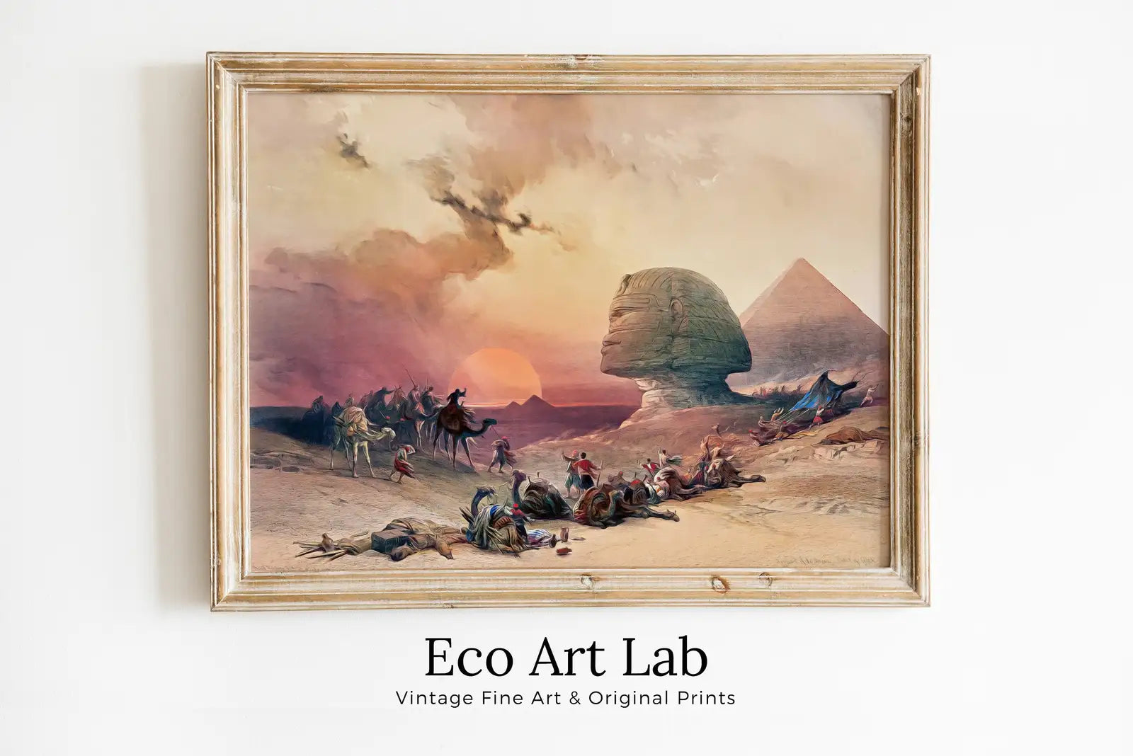 Framed view of Ancient Egyptian Wall Art. Great Sphinx of Giza & Pyramid. Egyptian Art Print. Printable Art. Vintage Egyptian Landscape. Digital Download – printable wall art digital download.