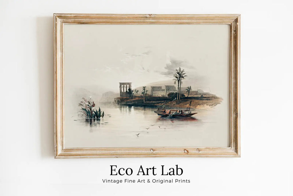 Framed view of Ancient Egyptian Wall Art. Island on the Nile. Egyptian Art Print. Antique Printable Wall Art. Vintage Egyptian Landscape. Digital Download – printable wall art digital download.